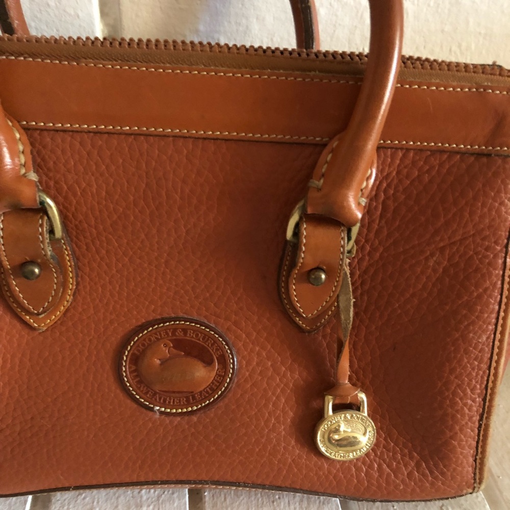 Dooney & Bourke Tan/Brown Pebbled Leather Satchel Crossbody - Picture 2 of 8